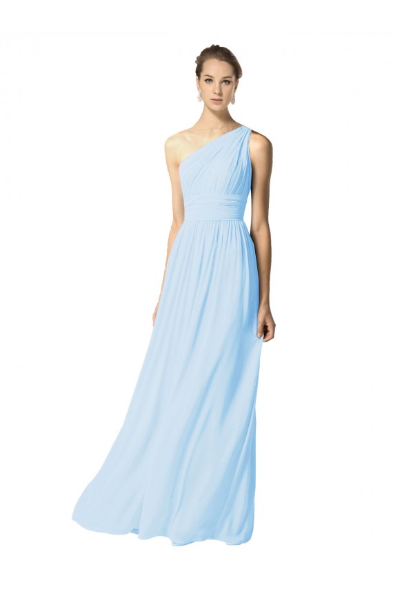 Sleeveless One Shoulder Soft Chiffon Light Sky Blue Long Bridesmaid Dress Adelaide