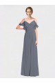 Flutter Sleeves V-Neck Soft Chiffon Slate Grey Long Bridesmaid Dress Adelaide