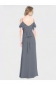Flutter Sleeves V-Neck Soft Chiffon Slate Grey Long Bridesmaid Dress Adelaide