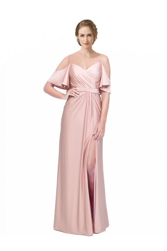 Cold Shoulder Off the Shoulder Silk like Satin Long Formal Evening Gown / Prom Dress / Bridesmaid Dress Adelaide