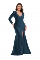 Long Sleeves V-Neck Silk like Satin Atlantic Blue Long Formal Plus Size Evening Gown / Prom Dress / Bridesmaid Dress Adelaide