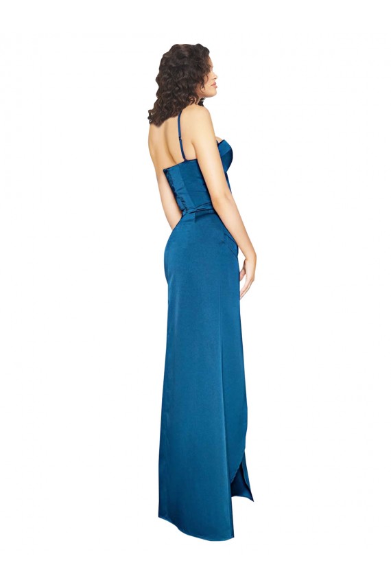 Sleeveless Spaghetti Straps Silk like Satin Peacock Blue Long Formal Evening Gown / Prom Dress / Bridesmaid Dress Adelaide