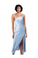 Sleeveless One Shoulder Silk like Satin Light Sky Blue Midi Length Formal Evening Gown / Prom Dress / Bridesmaid Dress Adelaide