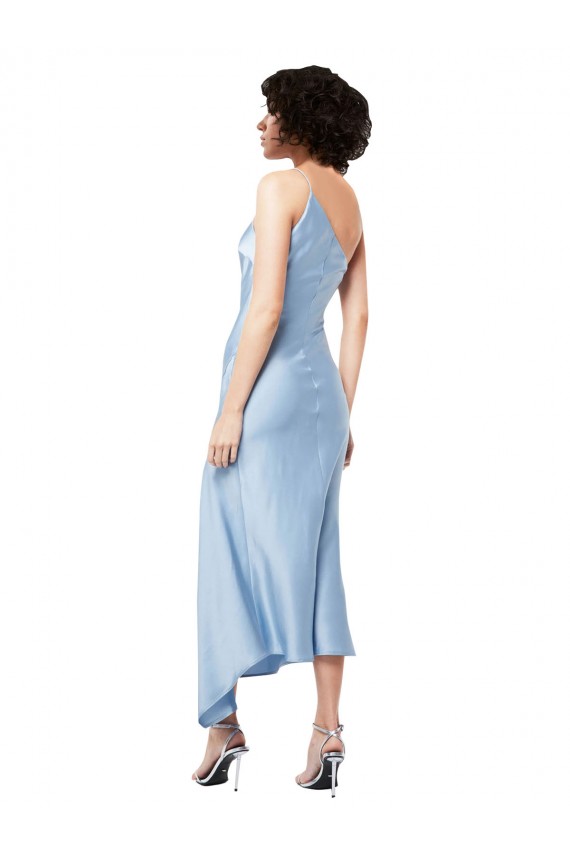 Sleeveless One Shoulder Silk like Satin Light Sky Blue Midi Length Formal Evening Gown / Prom Dress / Bridesmaid Dress Adelaide