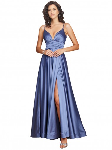 Sleeveless Sweetheart Silk like Satin French Blue Long Black Tie Evening Gown / Prom Dress / Bridesmaid Dress Adelaide