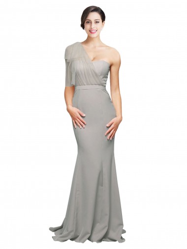 Sleeveless Sweetheart Stretch Crepe & Tulle Oyster Silver Sweep Train Formal Evening Gown / Prom Dress / Bridesmaid Dress Adelaide