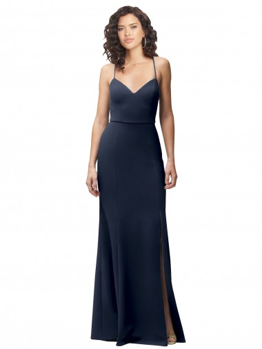 Sleeveless High Neck Stretch Crepe Dark Navy Long Formal Evening Gown / Prom Dress / Bridesmaid Dress Adelaide