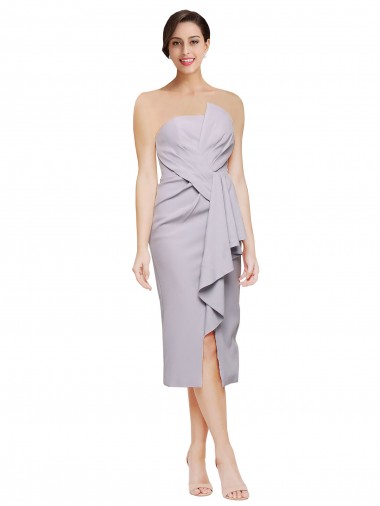 Sleeveless Strapless Stretch Crepe Arctic Lilac Cocktail Length High Low Evening Gown / Prom Dress / Bridesmaid Dress Adelaide