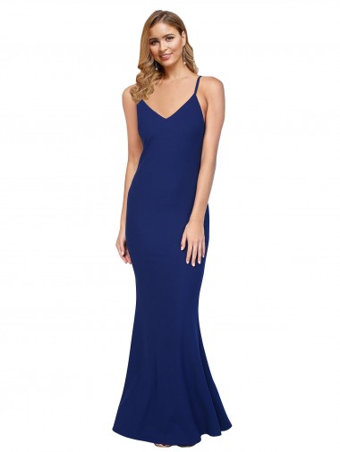 Sleeveless V-Neck Stretch Crepe Royal Blue Long Formal Dress / Bridesmaid Dress Adelaide