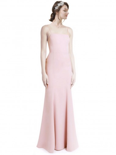 Sleeveless Square Neck Stretch Crepe Pink Long Prom Dress / Bridesmaid Dress Adelaide