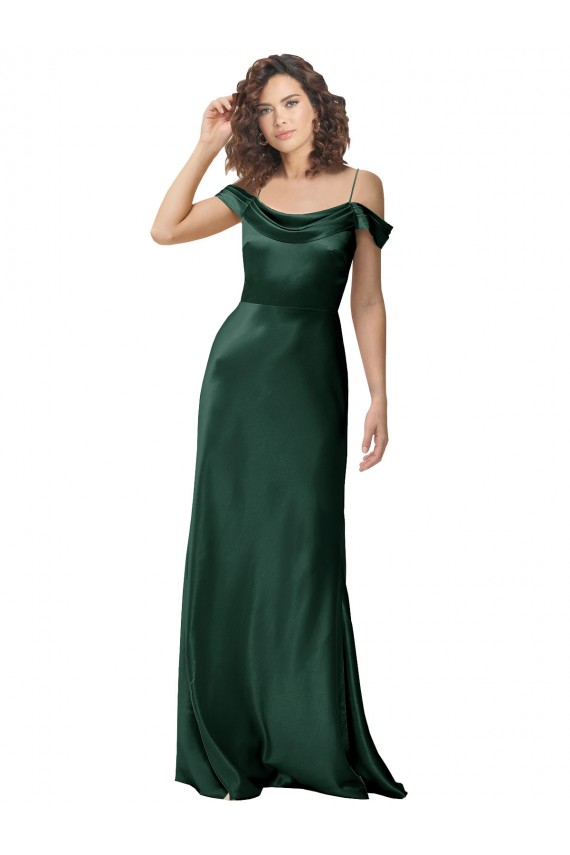 Sleeveless Spaghetti Straps Stretch Satin Hunter Long Formal Evening Gown / Prom Dress / Bridesmaid Dress Adelaide