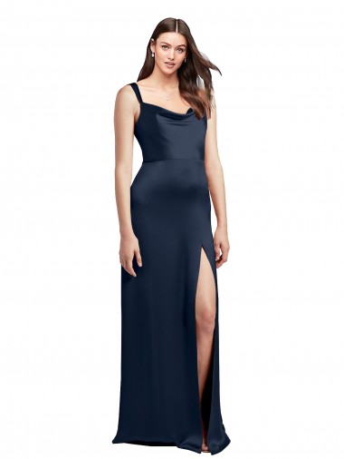 Sleeveless Cowl Neck Stretch Satin Dark Navy Long Formal Evening Gown / Prom Dress / Bridesmaid Dress Adelaide
